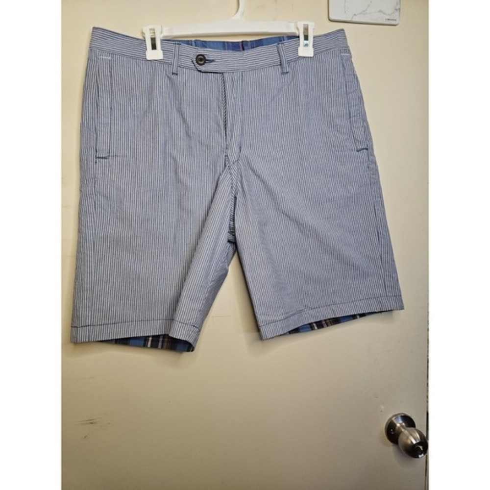 Tommy Bahama Reversible Shorts Plaid Stripe‎ Blue Flat Mens Size 36"x9"
